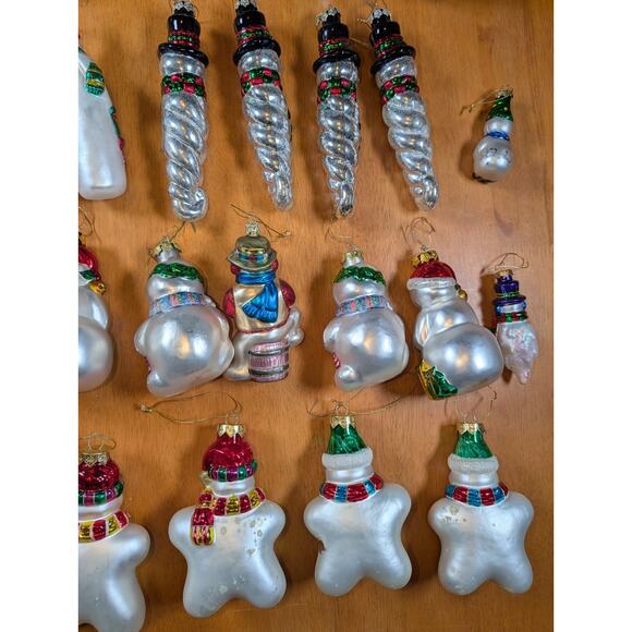 Lot Of 46 Hand Crafted Blown Glass Snowman Ornaments Christmas Winter Painted - Picture 9 of 16